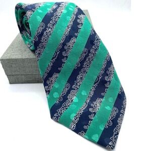 Italo Ferretti Necktie Blue/Green Diagonal  Stripe‎ 100% Silk Made Italy 4 x60"